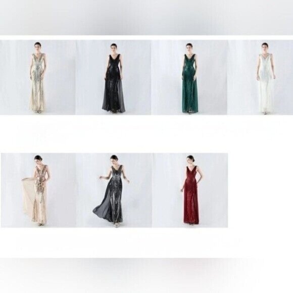 Red, Double V, Beaded Back, Draped Skirt, Sequined Mermaid Gown - Picture 15 of 15